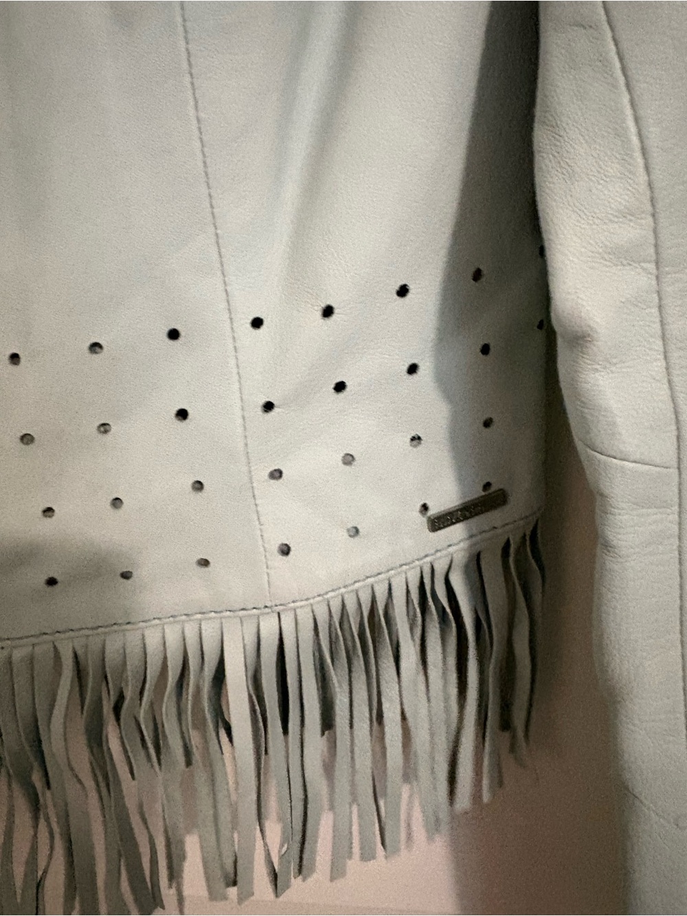 Rino Pelle 100% Leather Mint Fringe Leather Jacket NWT - Picture 4 of 6
